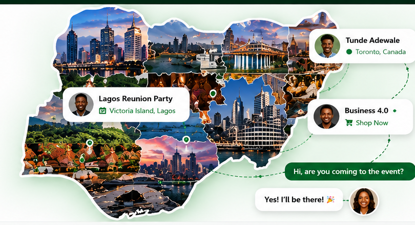 Nigeria community map with profile and event cards